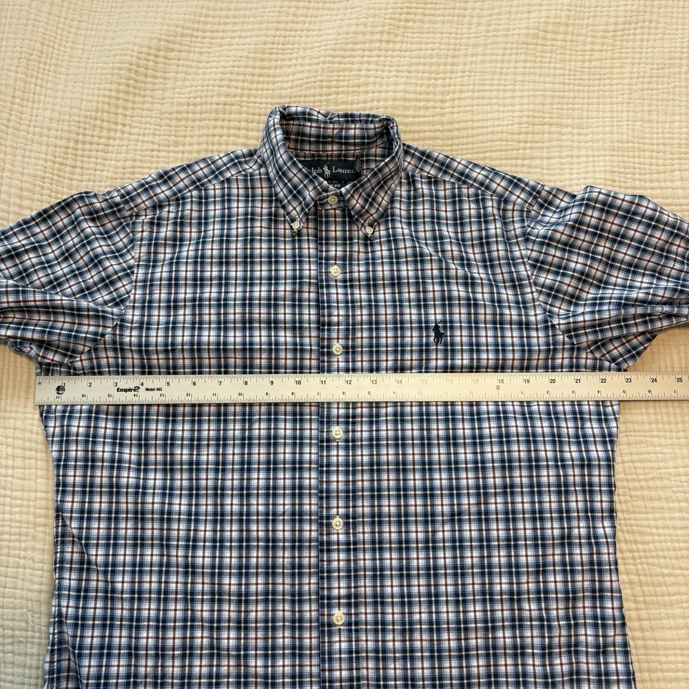 Ralph Lauren Button Down Shirt Mens Sz Medium Blue Plaid Long Sleeve 100% Cotton - Picture 7 of 9